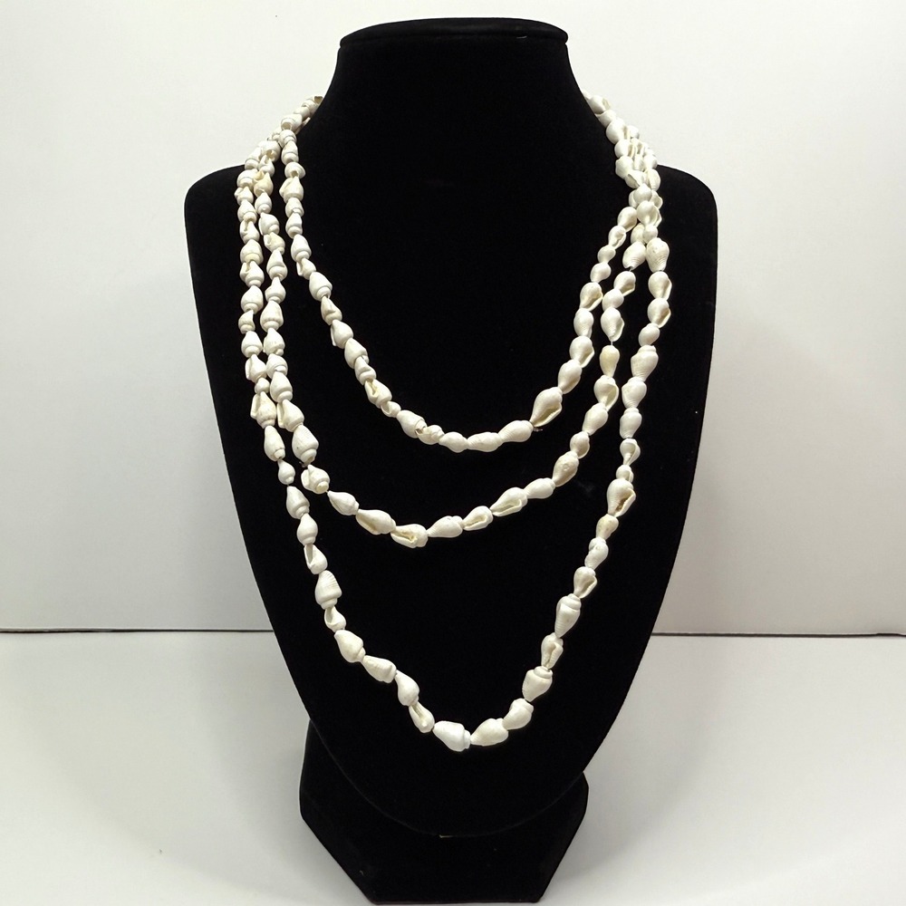 Long Cowrie Shell Necklace Beachy Nautical Bohemian Layering Jewelry 29.5 in L